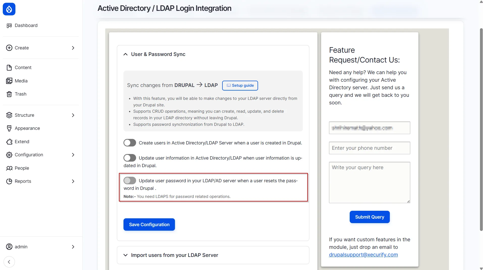Drupal LDAP - Update User Password in AD/LDAP Server when user resets password in Drupal