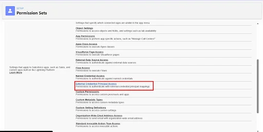 External Credential Principal Access section