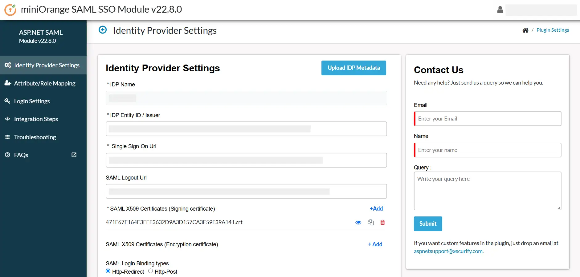 ASP.NET Framework Enterprise- Configure IDP Manually