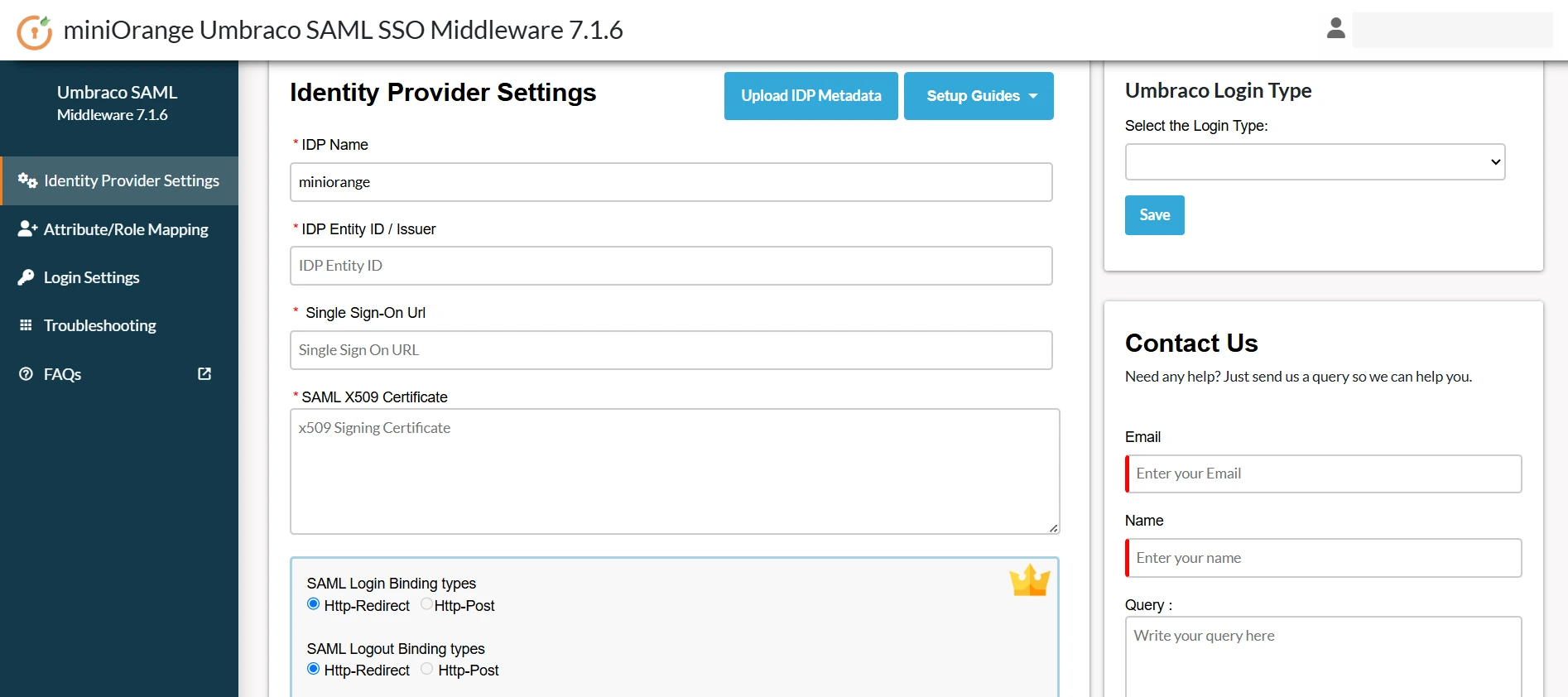 Umbraco SAML SSO - Configure IDP Manually