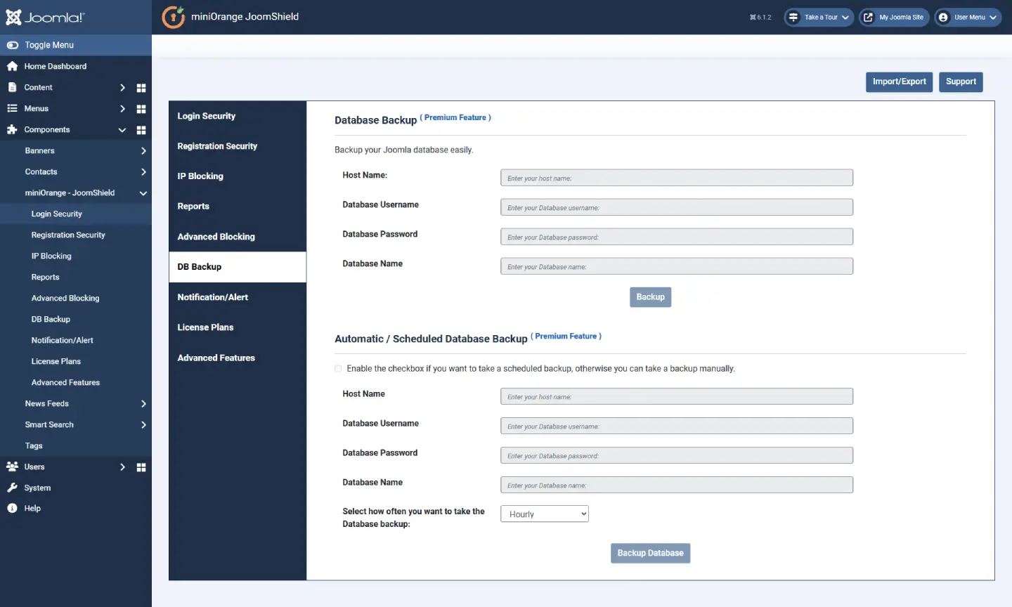 JoomShield Database Backup