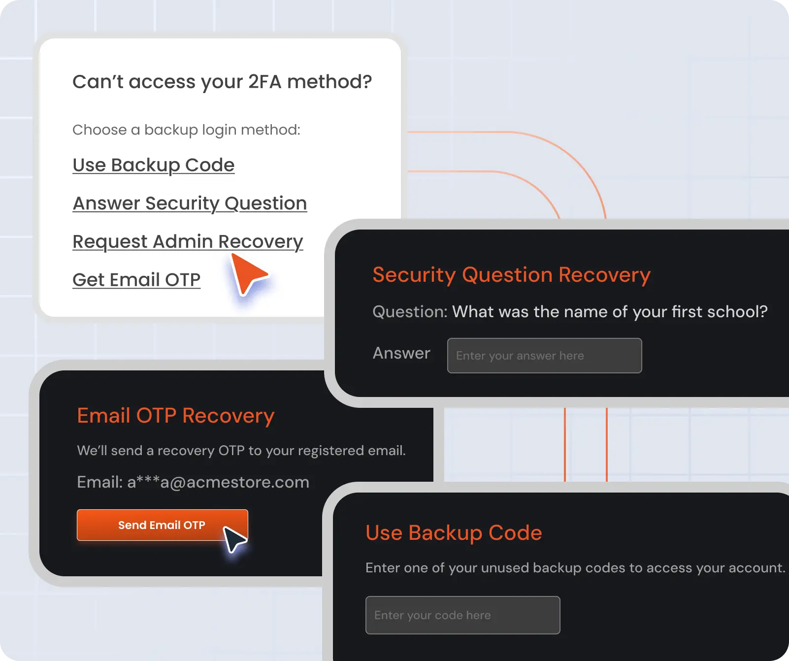 Magento 2 factor authentication - Backup login methods including security questions and backup codes