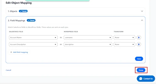 Map Salesforce fields to WordPress fields