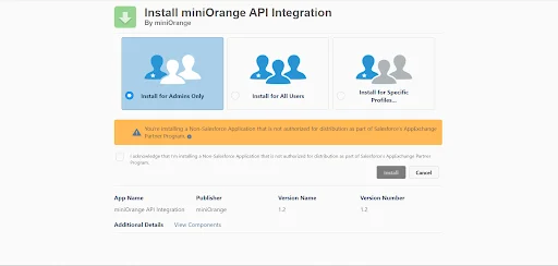 miniOrange API Integration package install screen