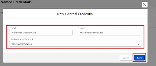 Save new External Credential
