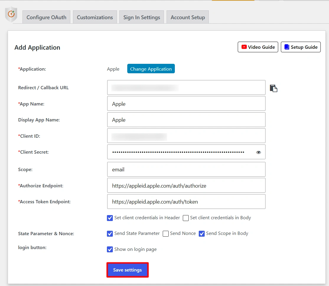Configure Apple SSO (Single Sign-On) - Application Details
