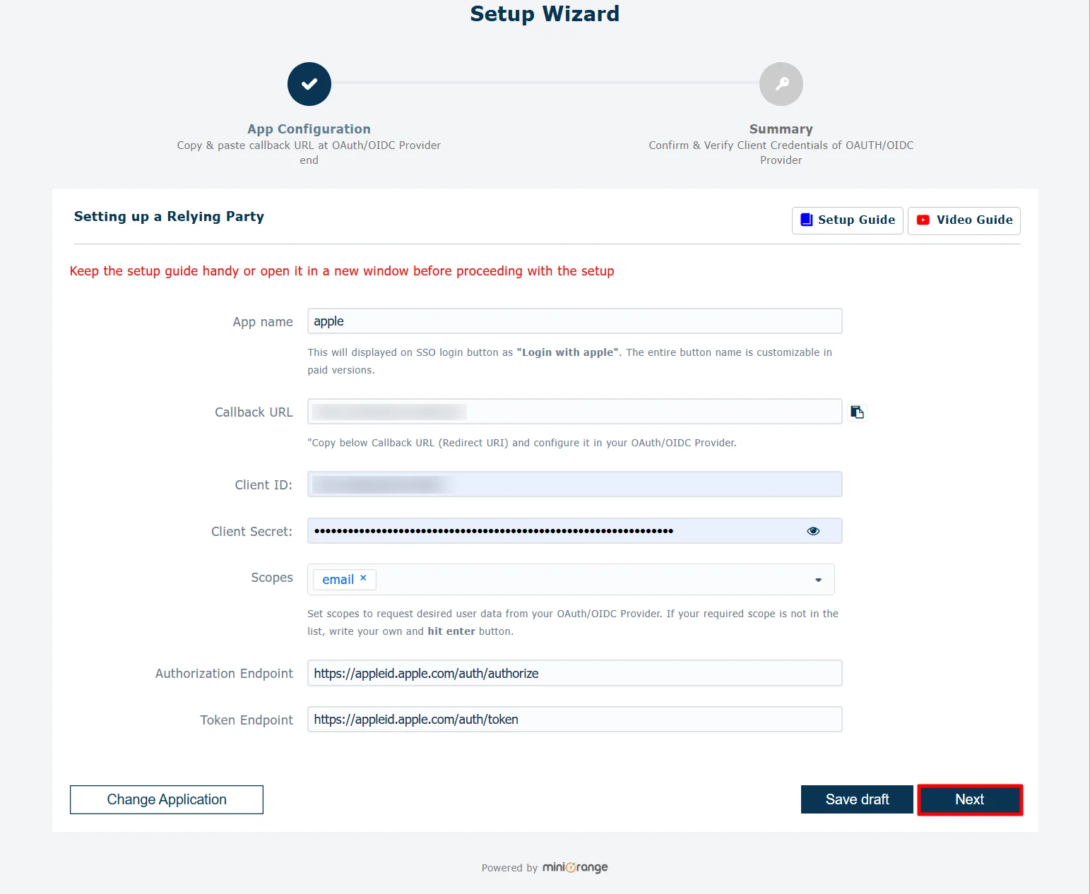 Configure Apple SSO (Single Sign-On) - Click Next