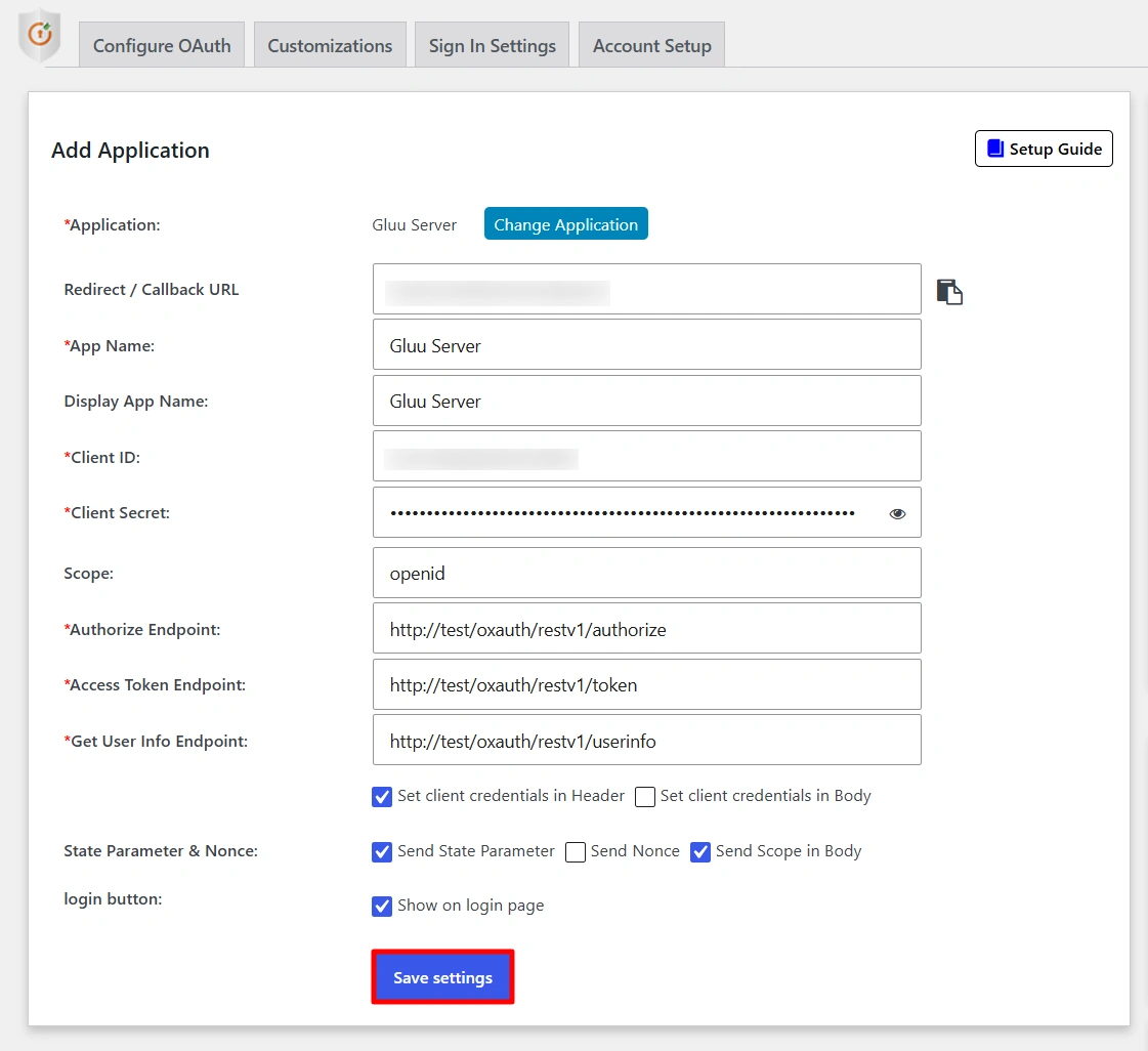 Configure Gluu Server SSO - Application Details