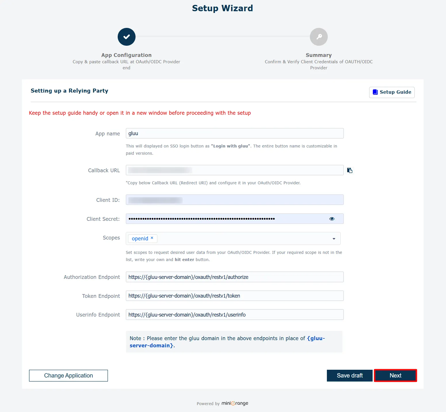Configure Gluu Server SSO - Click Next