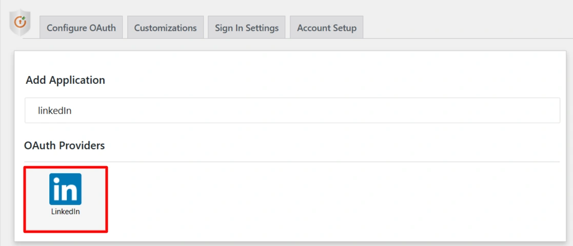 Configure LinkedIn App SSO - Select Application