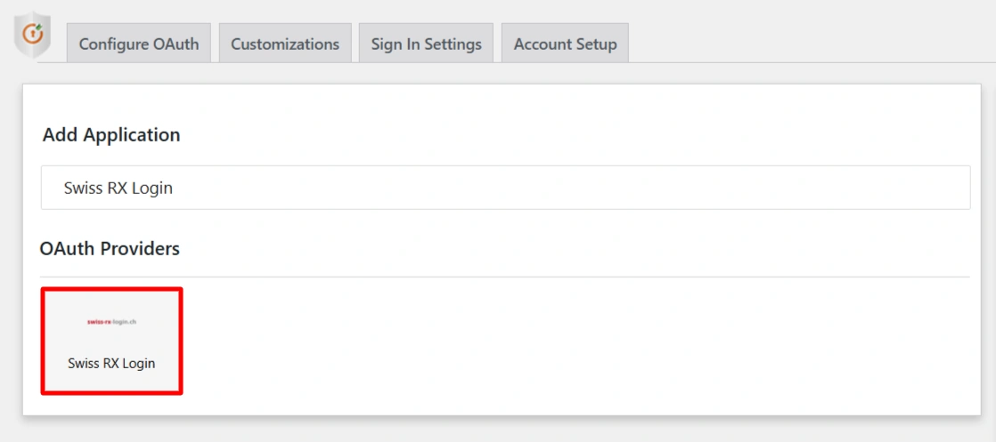 Configure Swiss-RX-Login SSO (Single Sign-On) - Select Application