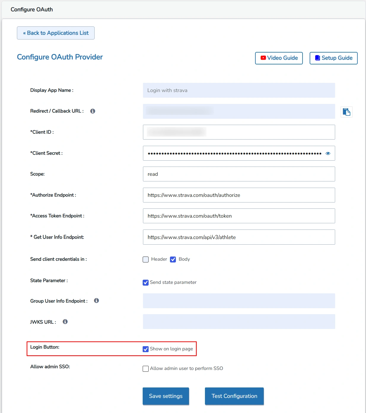 Configure Strava SSO (Single Sign-On) - Login Option