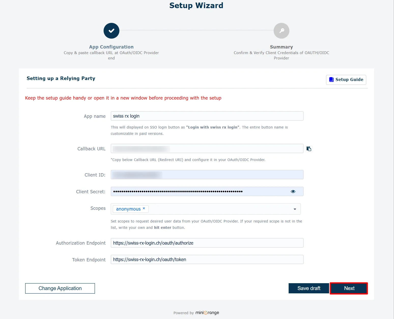 Configure Swiss-RX-Login SSO (Single Sign-On) - Click Next