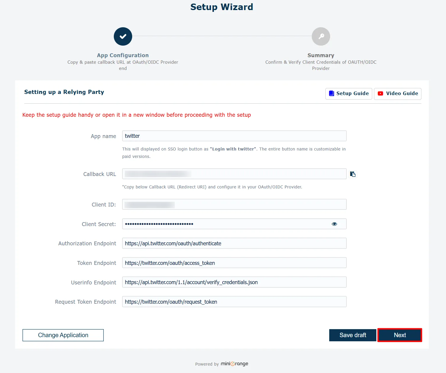 Configure Twitter SSO (Single Sign-On) - Click Next