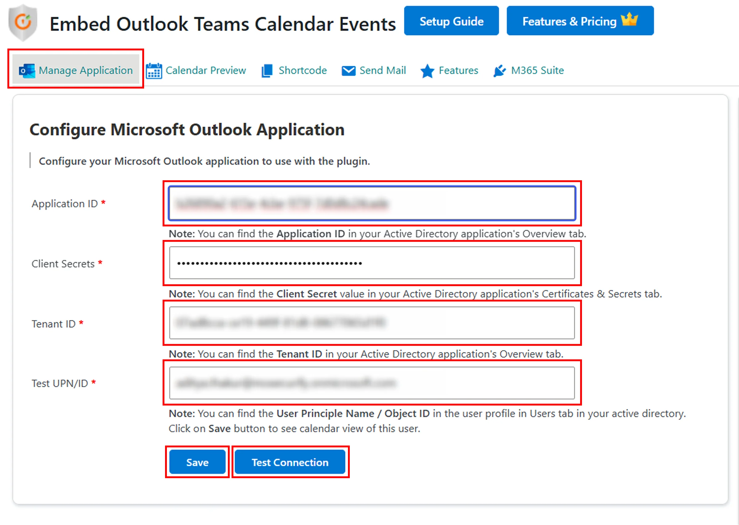 Embed Outlook Calendar on WordPress - Free plugin Manage Application configuration