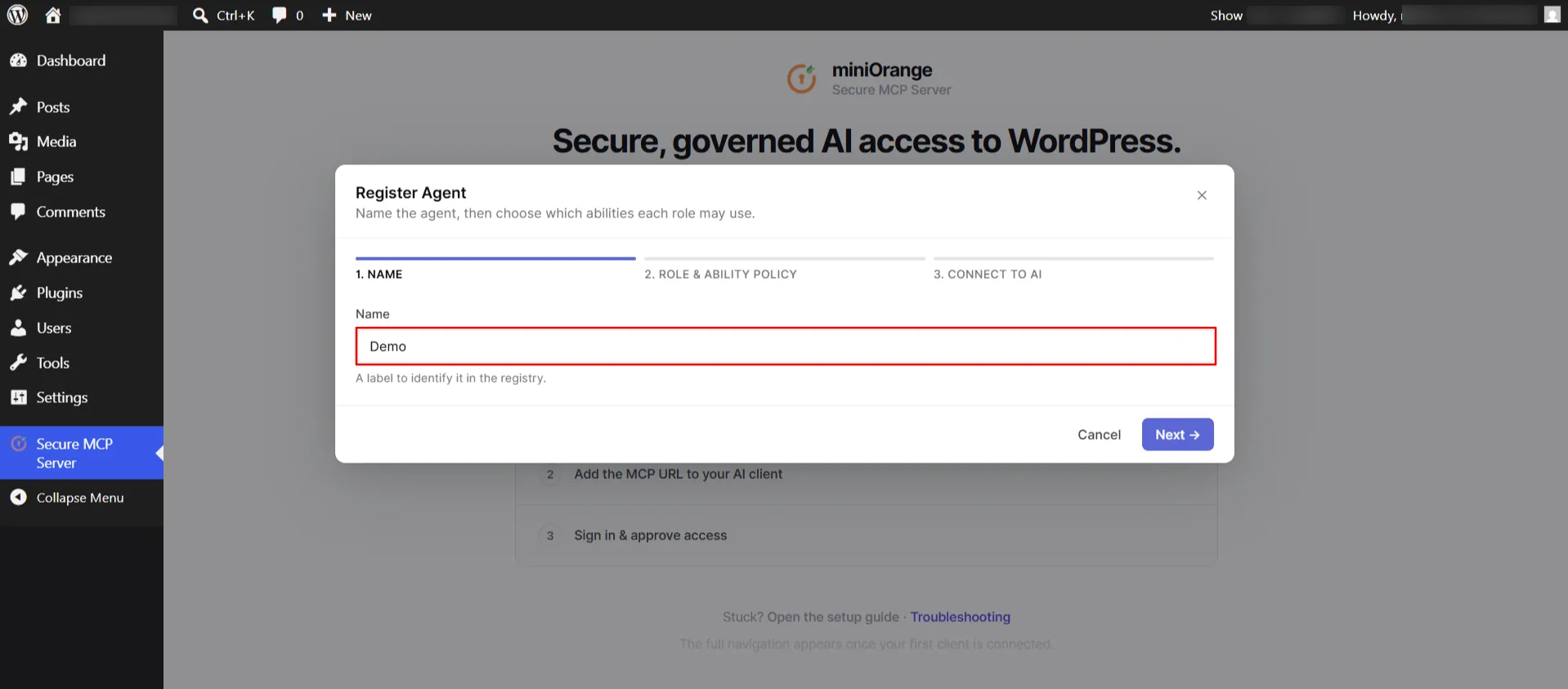 Connect WordPress to AI Agents using MCP | Provide Agent Name