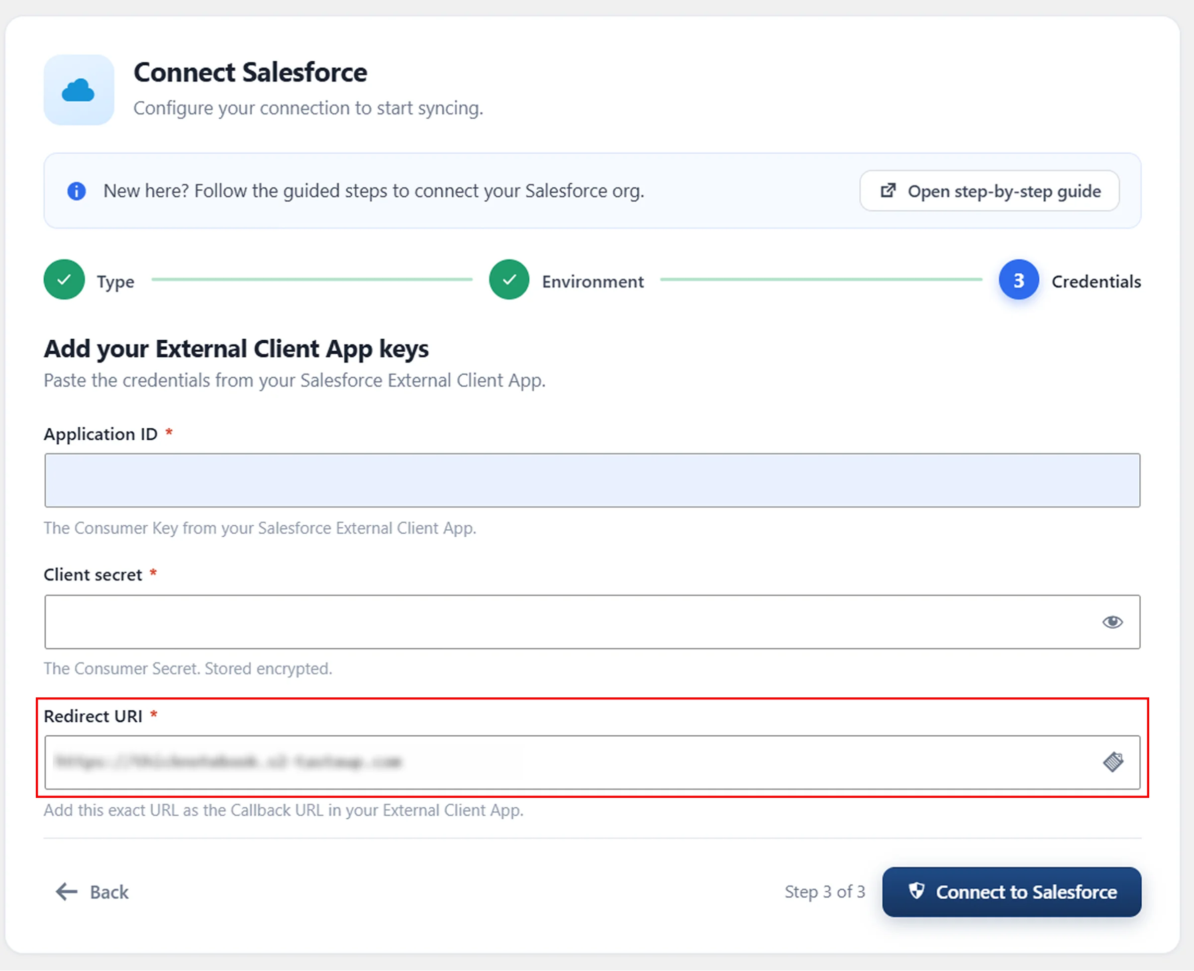 Configurer la synchronisation Salesforce avec WordPress - URI de redirection