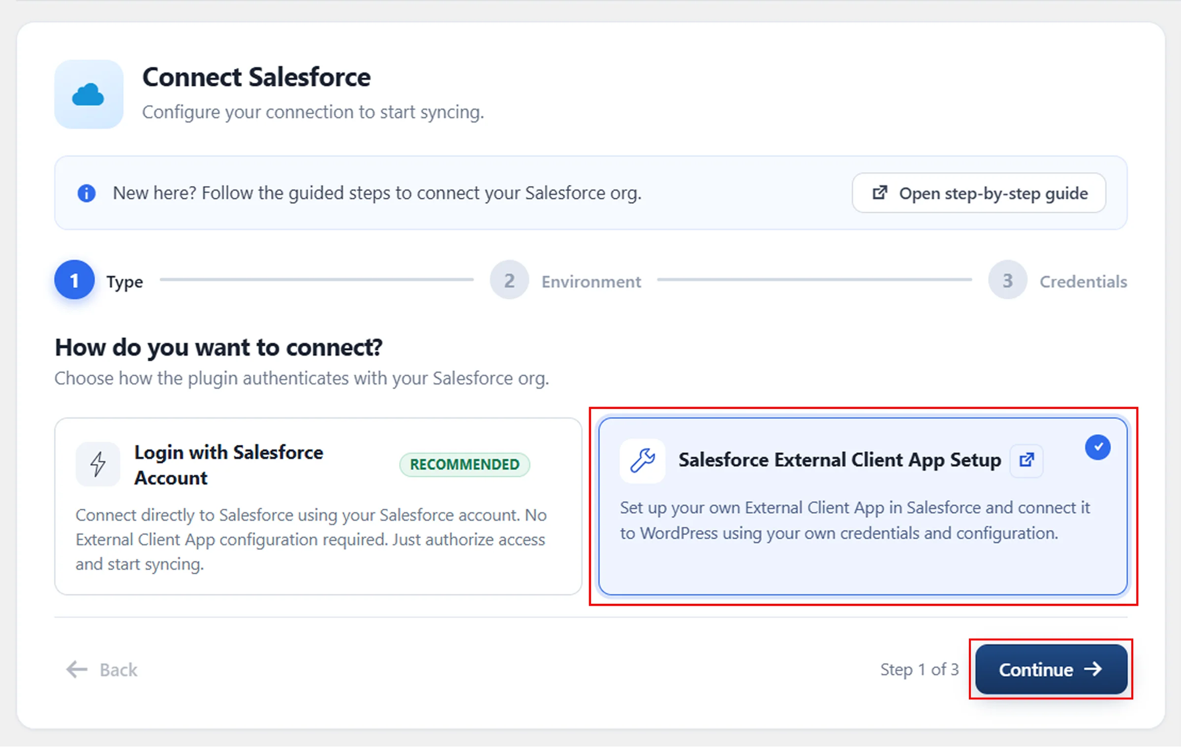 Configurer la synchronisation Salesforce avec WordPress - Configuration de l'application cliente externe Salesforce