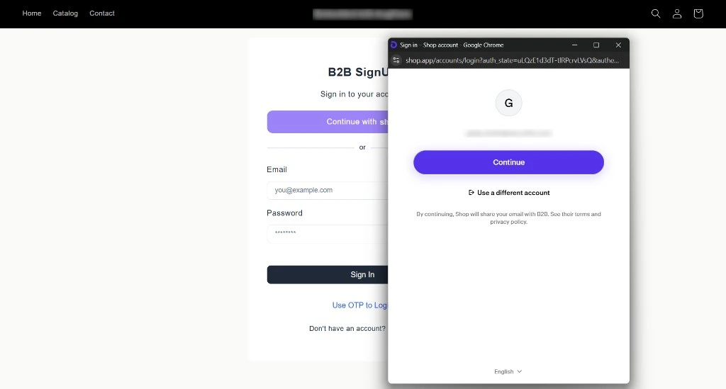 Shop account auto-fetched in popup