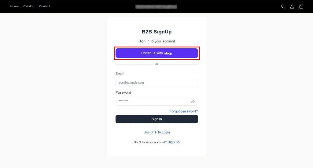 Continue with Shop on B2B login screen