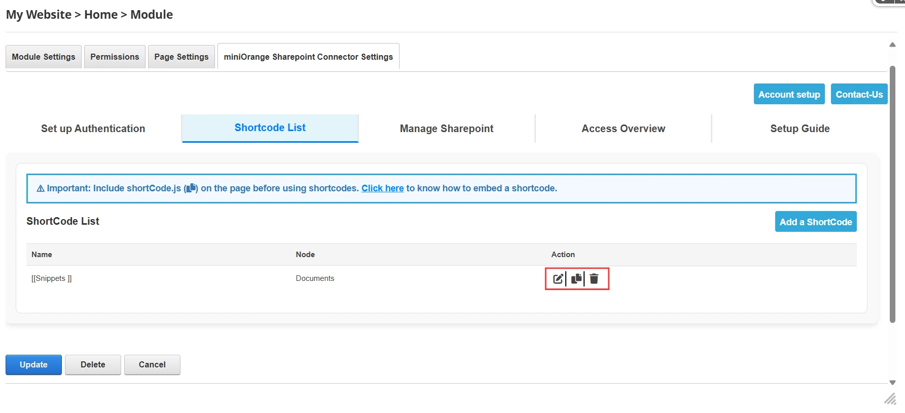 DNN Sharepoint Integration Enterprise - ShortCode List