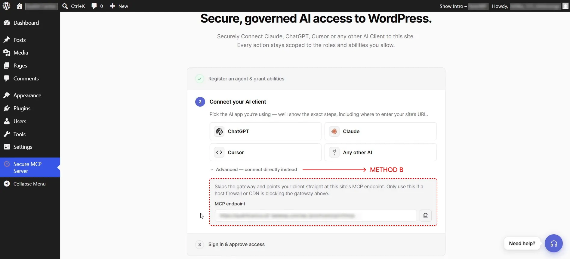 Connect WordPress to AI Agents using MCP | Connection methods for AI clients Direct Method