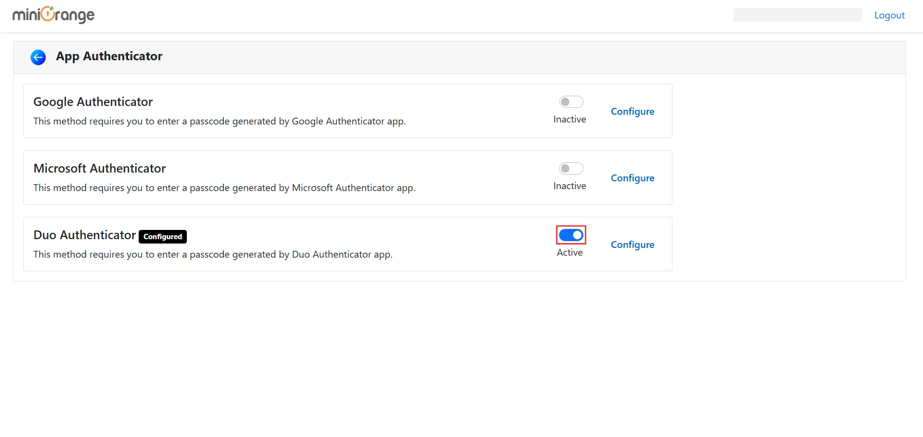 Umbraco 2FA - Duo Authenticator configured and active