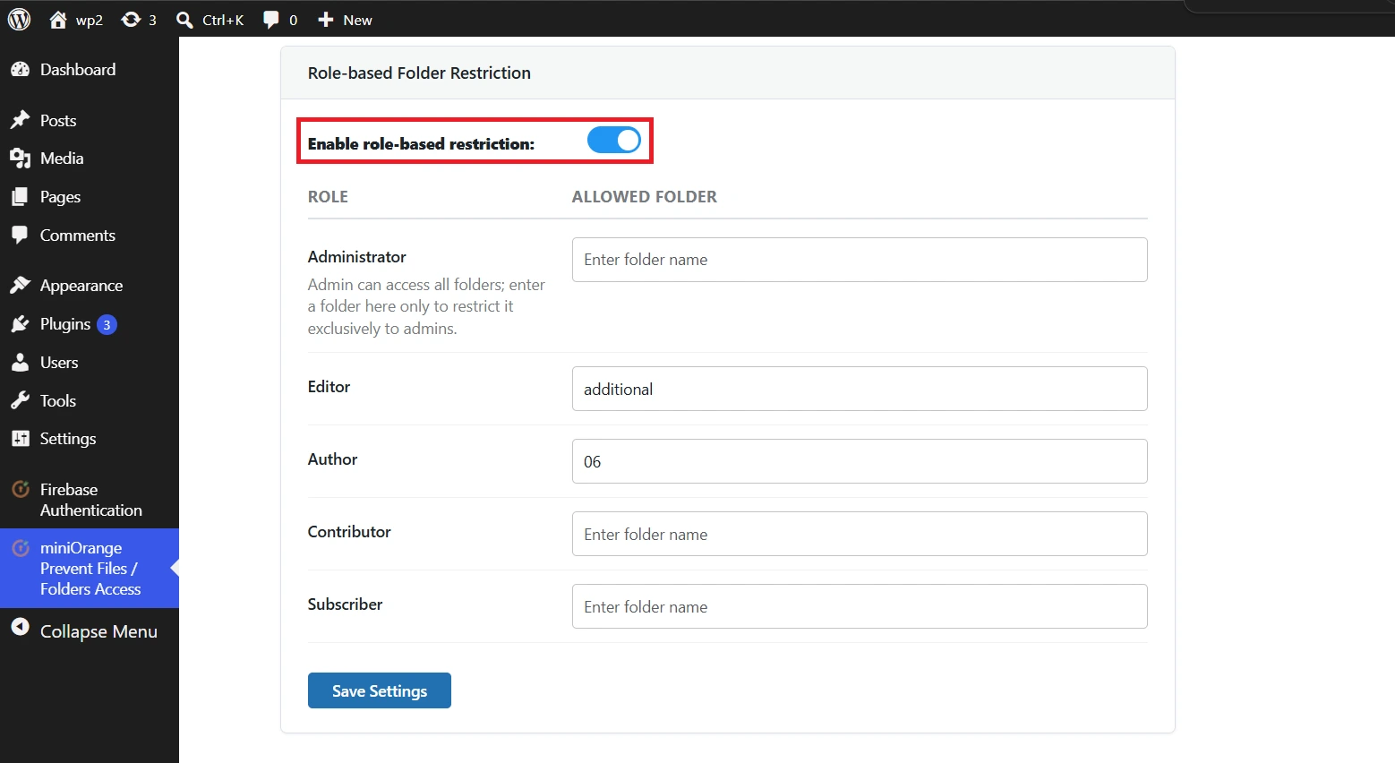 Enable Role-based Folder Restriction - Prevent File Access plugin for WordPress