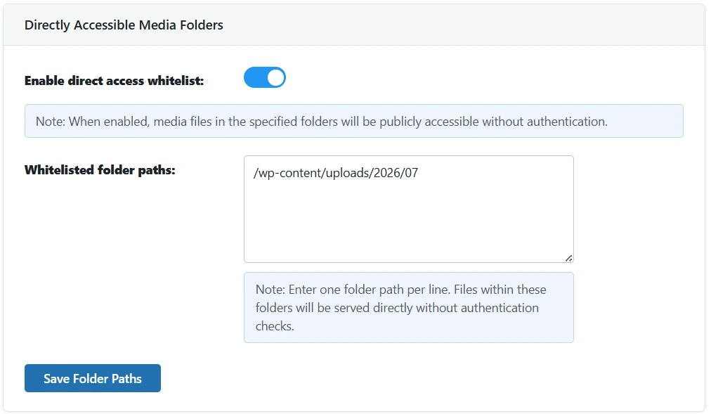 Enable Whitelist Folder Paths - Prevent File Access plugin for WordPress