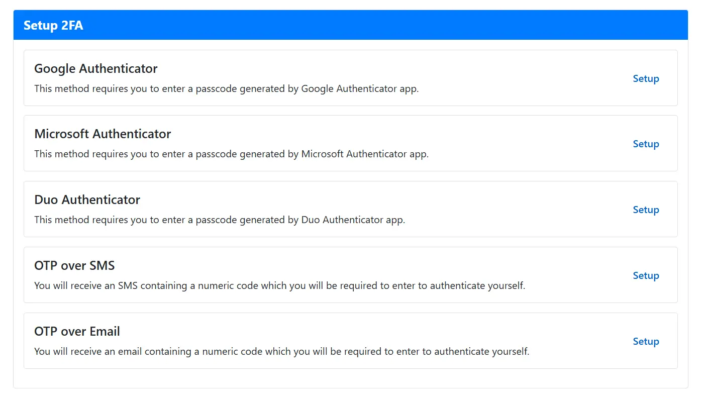 Umbraco 2FA - Setup 2FA methods