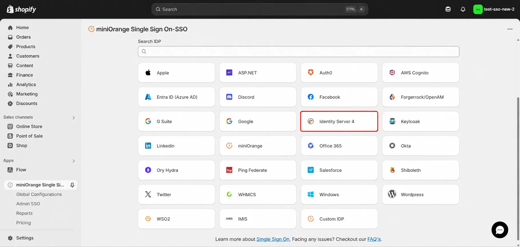 Shopify IdentityServer4 SSO - Choose IdentityServer4 as IDP