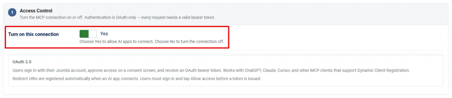 JoomAI - MCP Server Configuration: Enable Connection with AI Agents