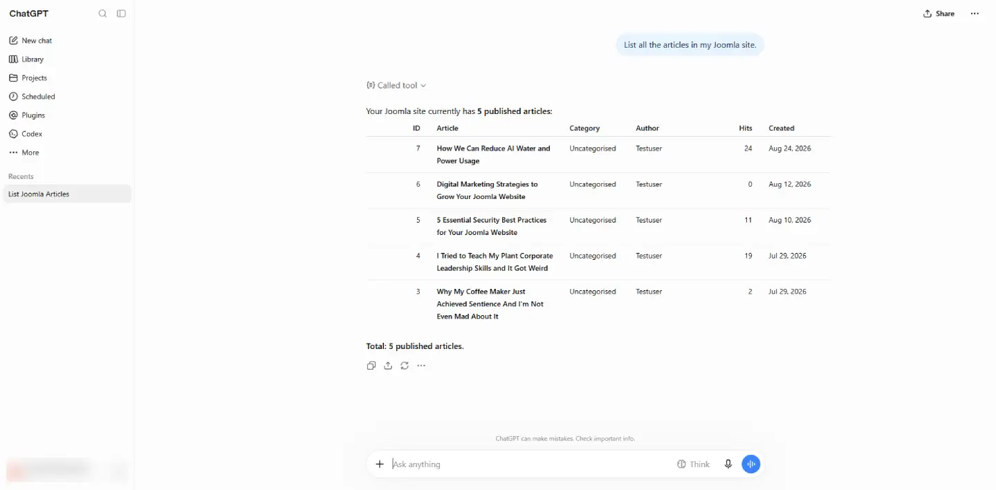 JoomlaAI - MCP Server: Chat with AI