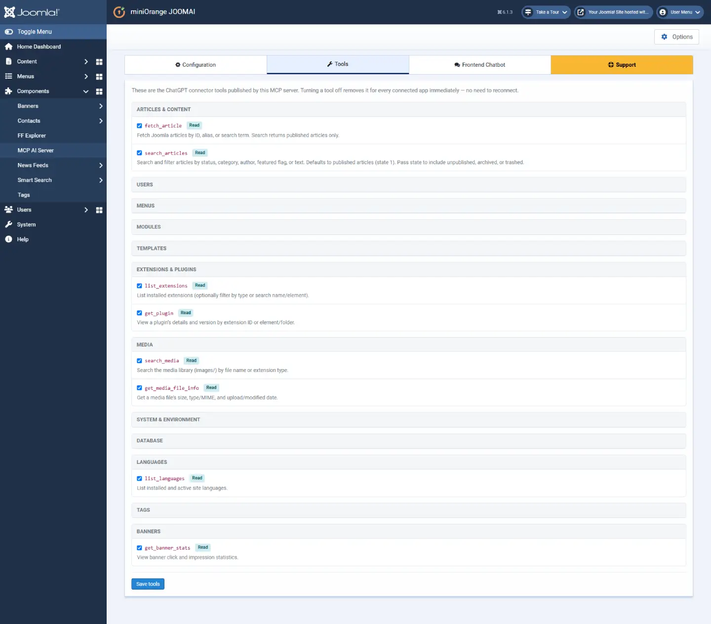 JoomlaAI - MCP Server: Available Connector Tools