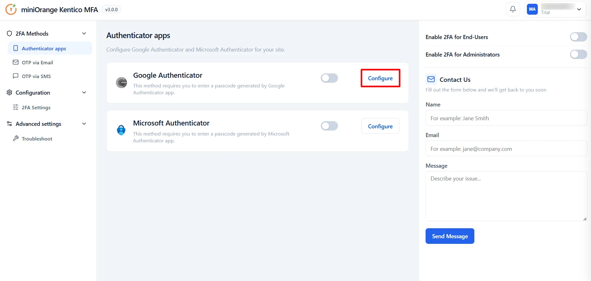 Kentico MFA - Configure Google Authenticator