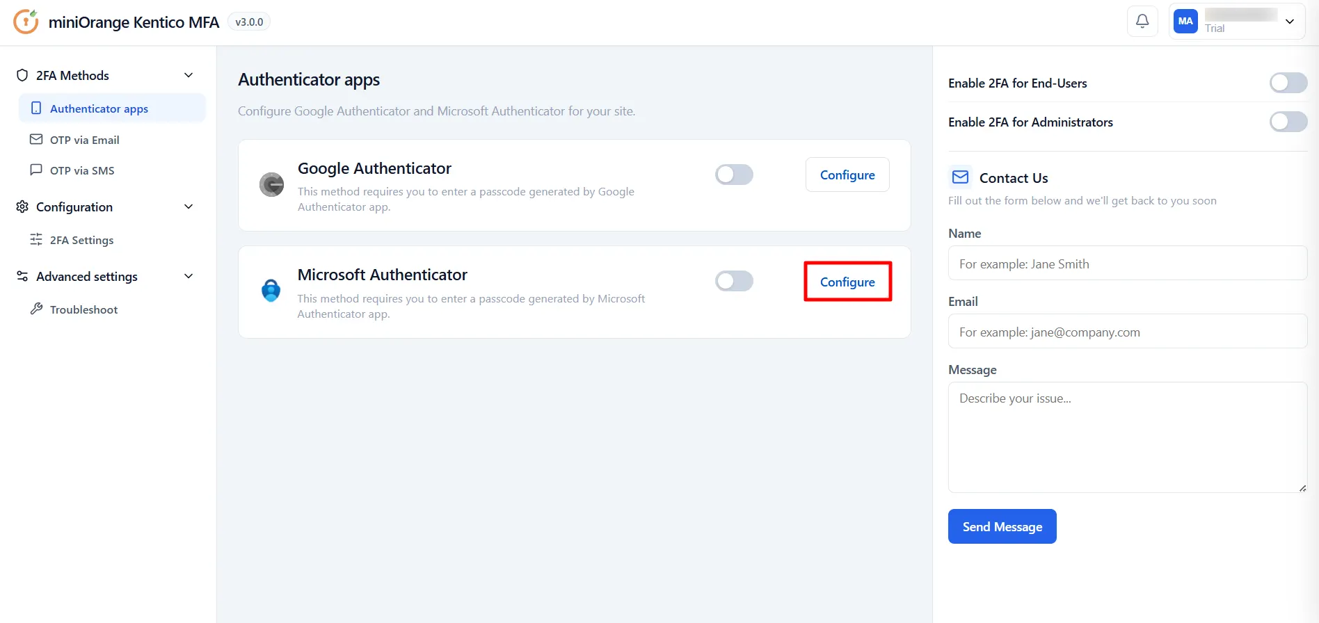 Kentico MFA - Configure Microsoft Authenticator
