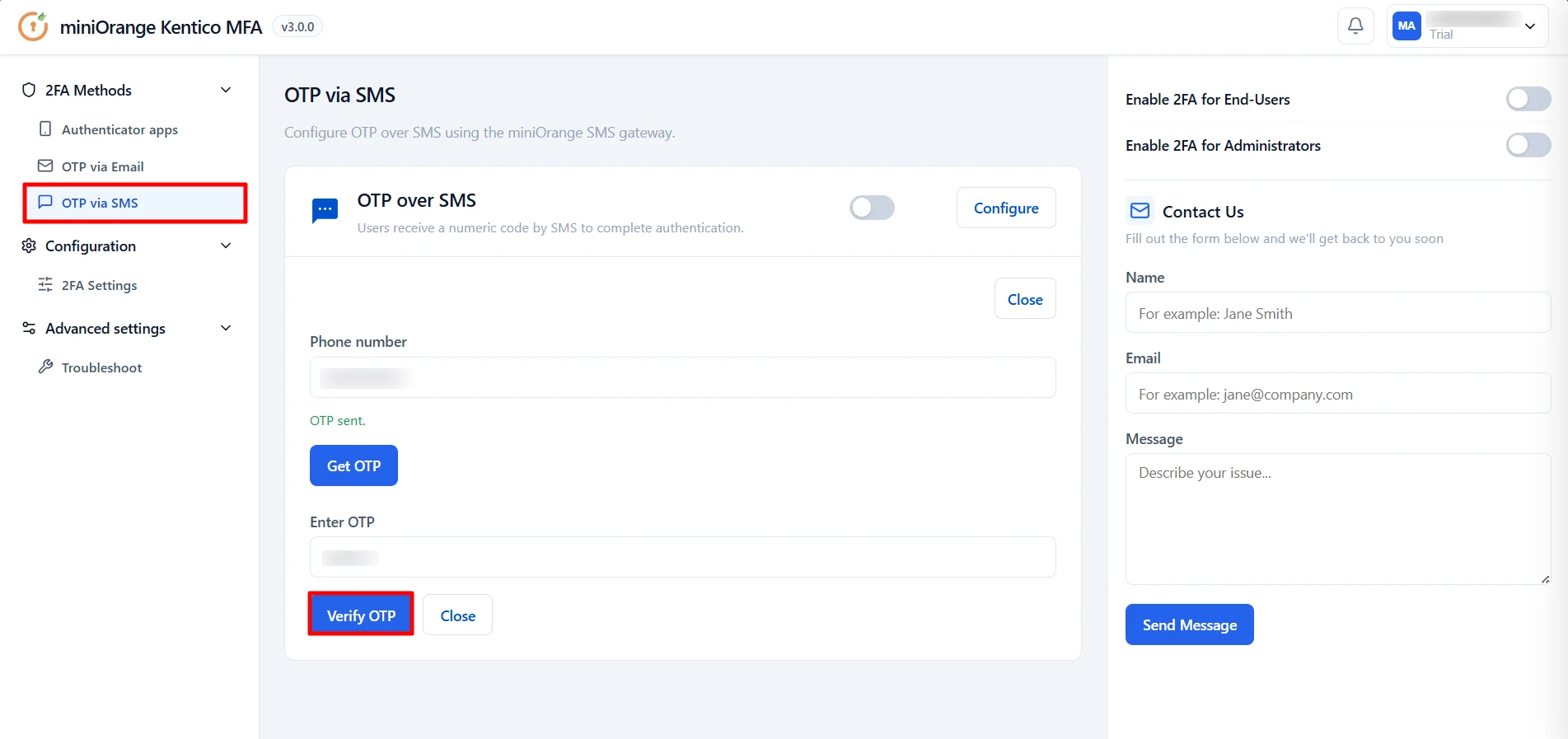 Kentico MFA - Verify OTP