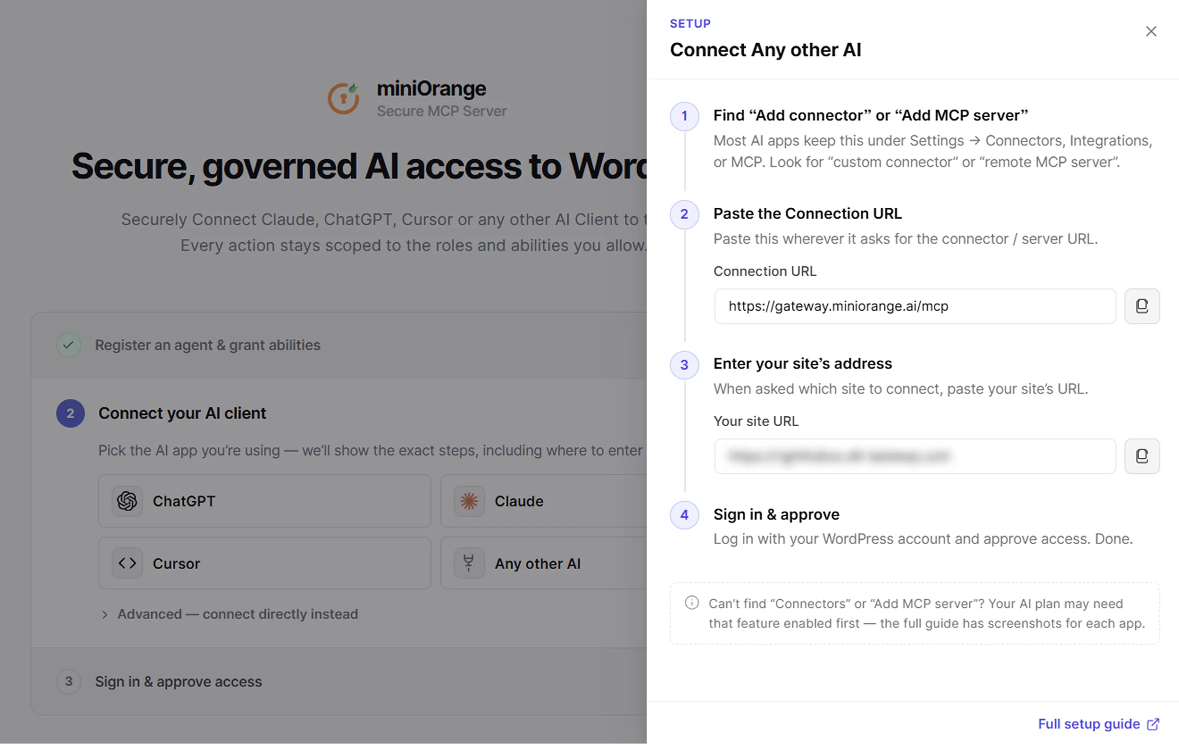 Connect WordPress to AI Agents using MCP | Connect Any other AI panel