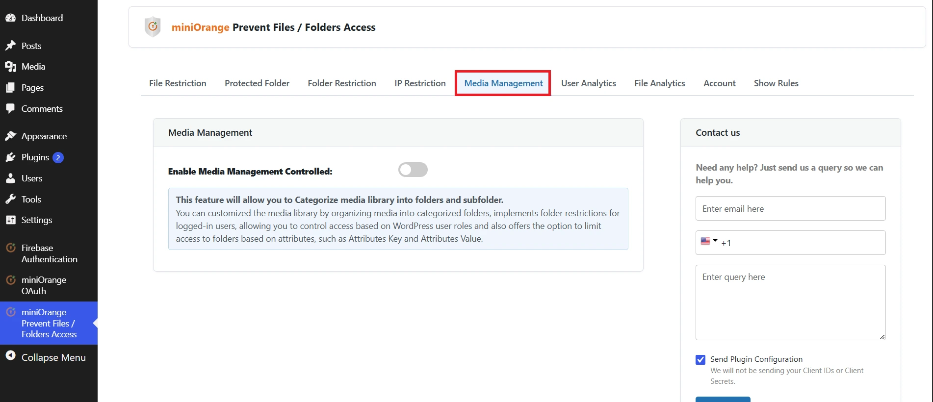 Folder and file level protection in Media Management - Prevent File Access plugin for WordPress