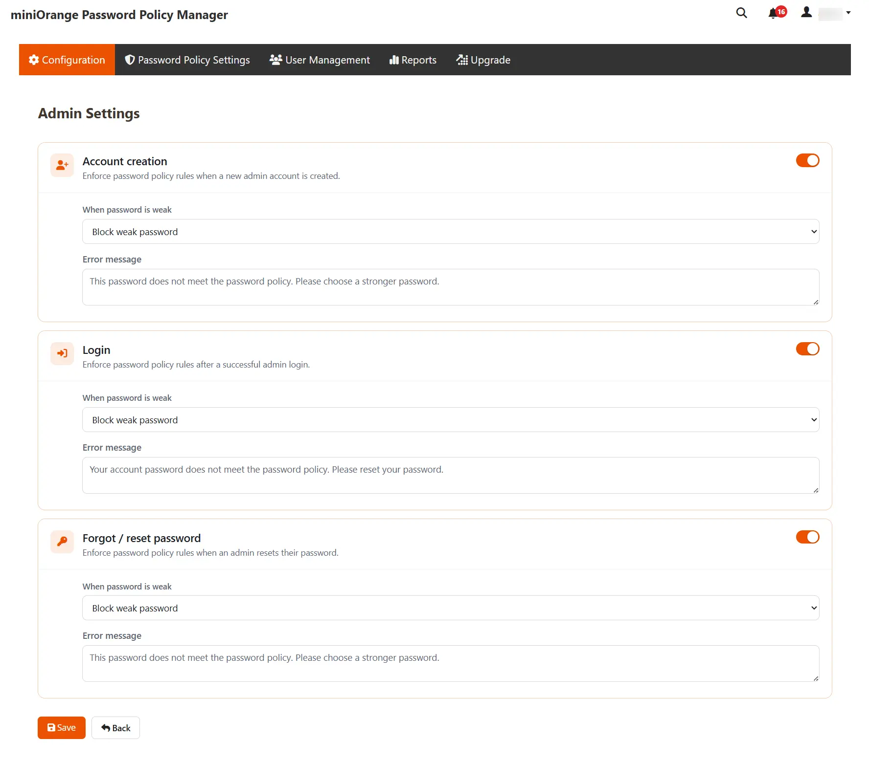 Magento password policy manager for admin settings
