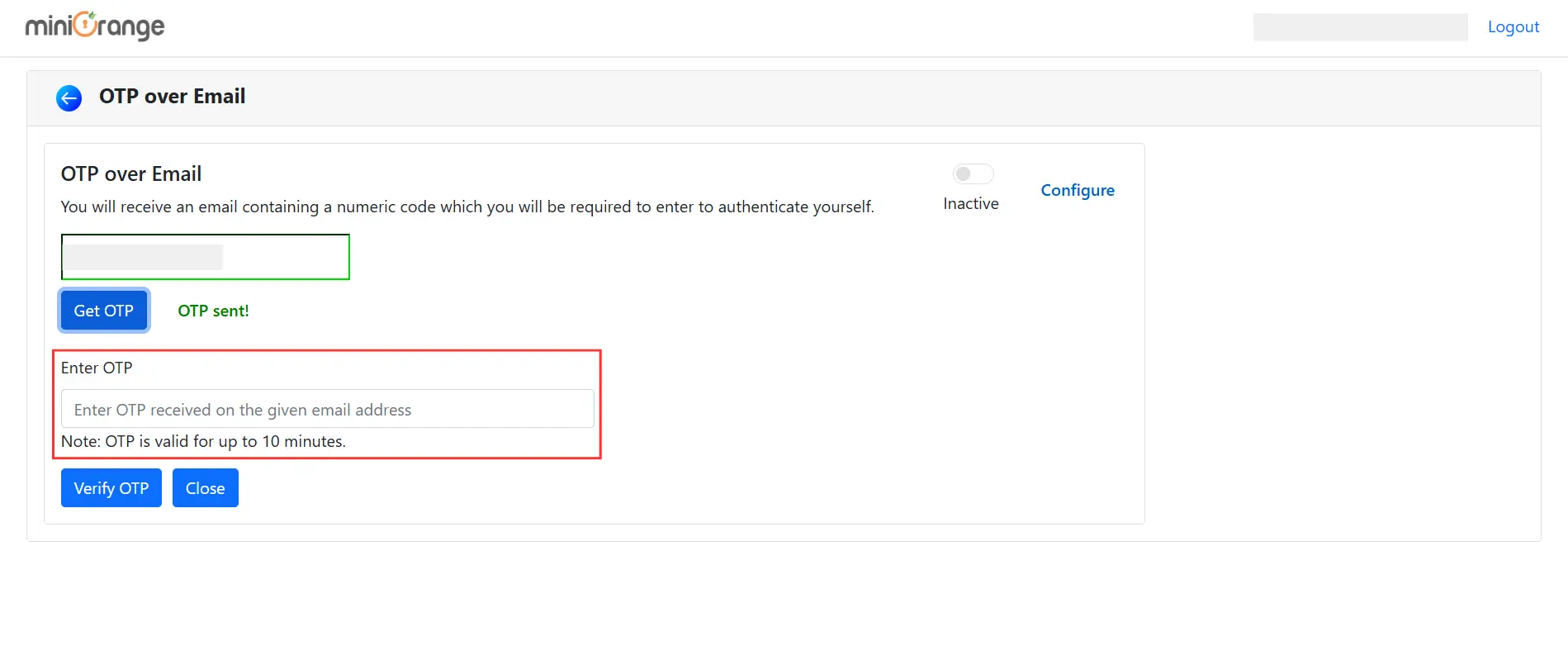 Umbraco 2FA - Enter OTP received on email