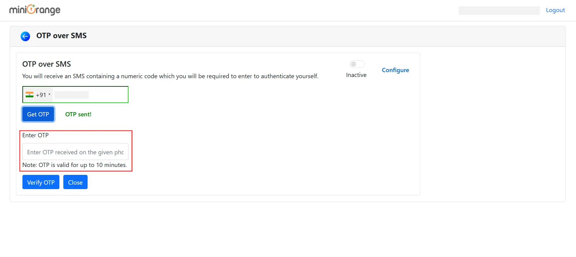Umbraco 2FA - Enter OTP received on phone