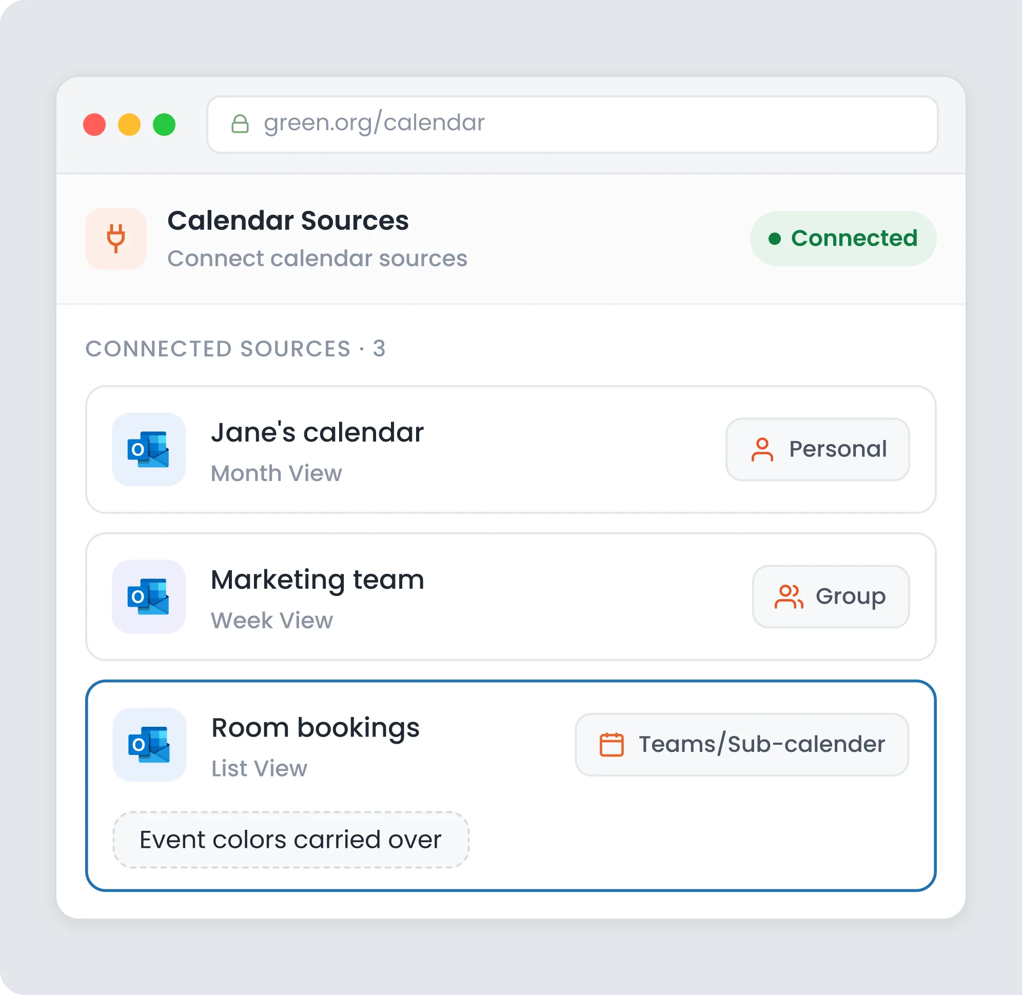 Connect User, Teams, and Sub-Calendars