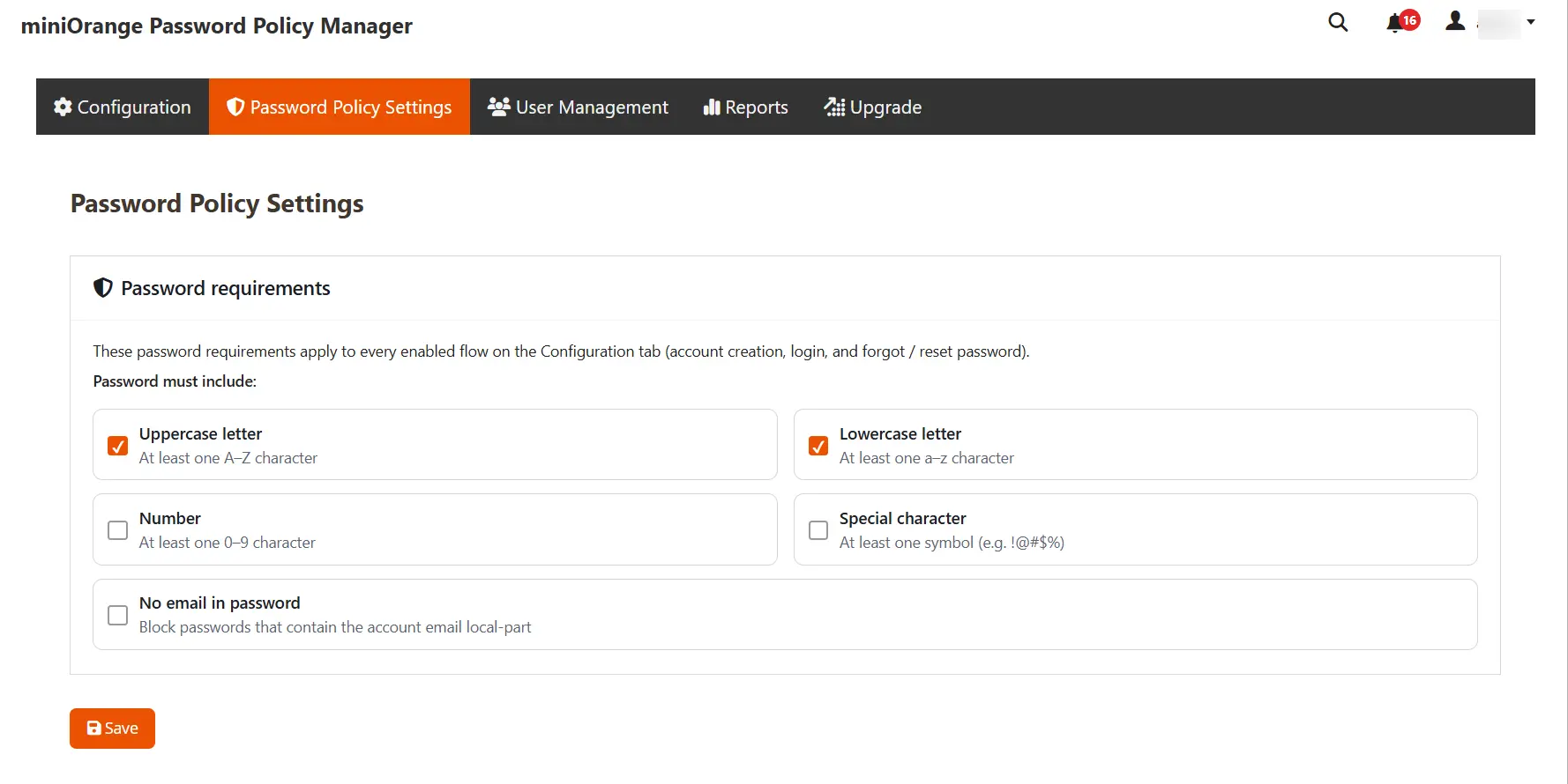 Magento password policy manager- Password Policy Settings
