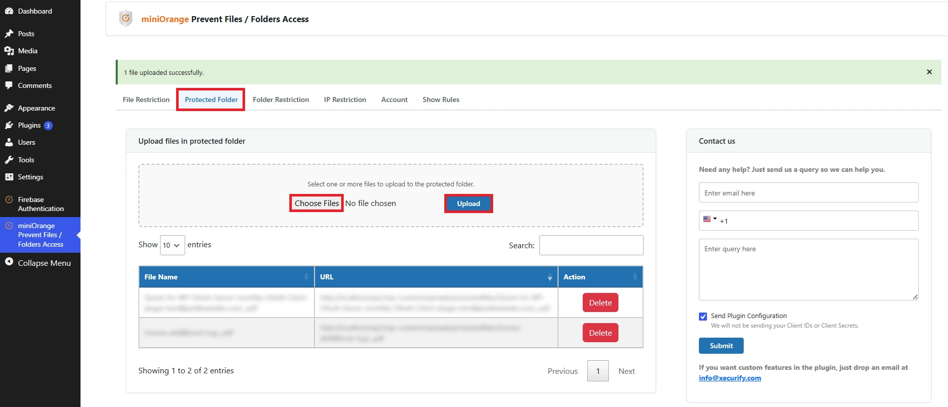 Protected Folder files updated successfully - Prevent File Access plugin for WordPress