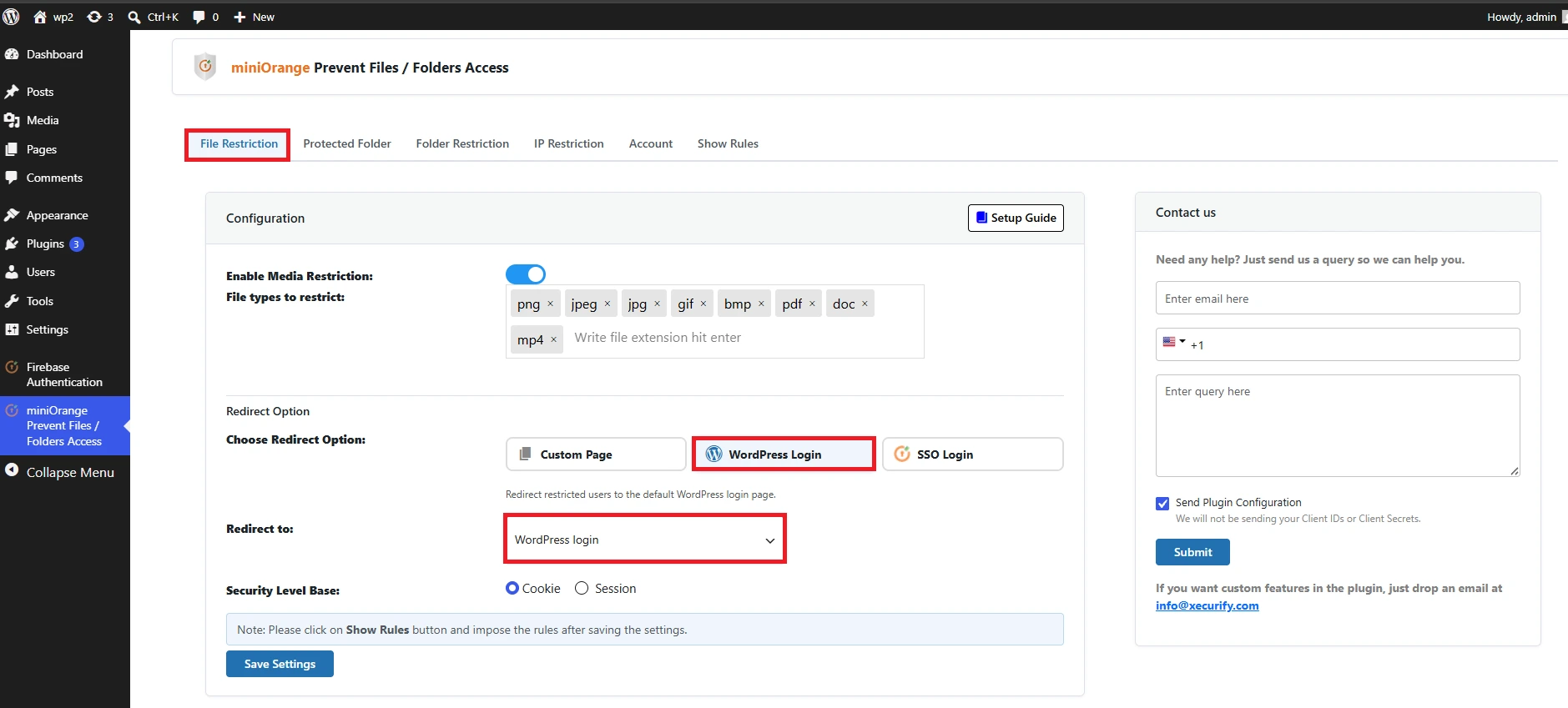 Redirect to WordPress login option - Prevent File Access plugin for WordPress