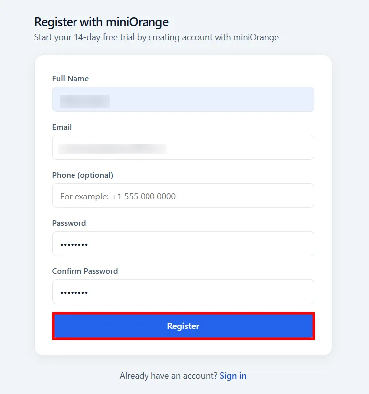 Kentico AD - Register with miniOrange