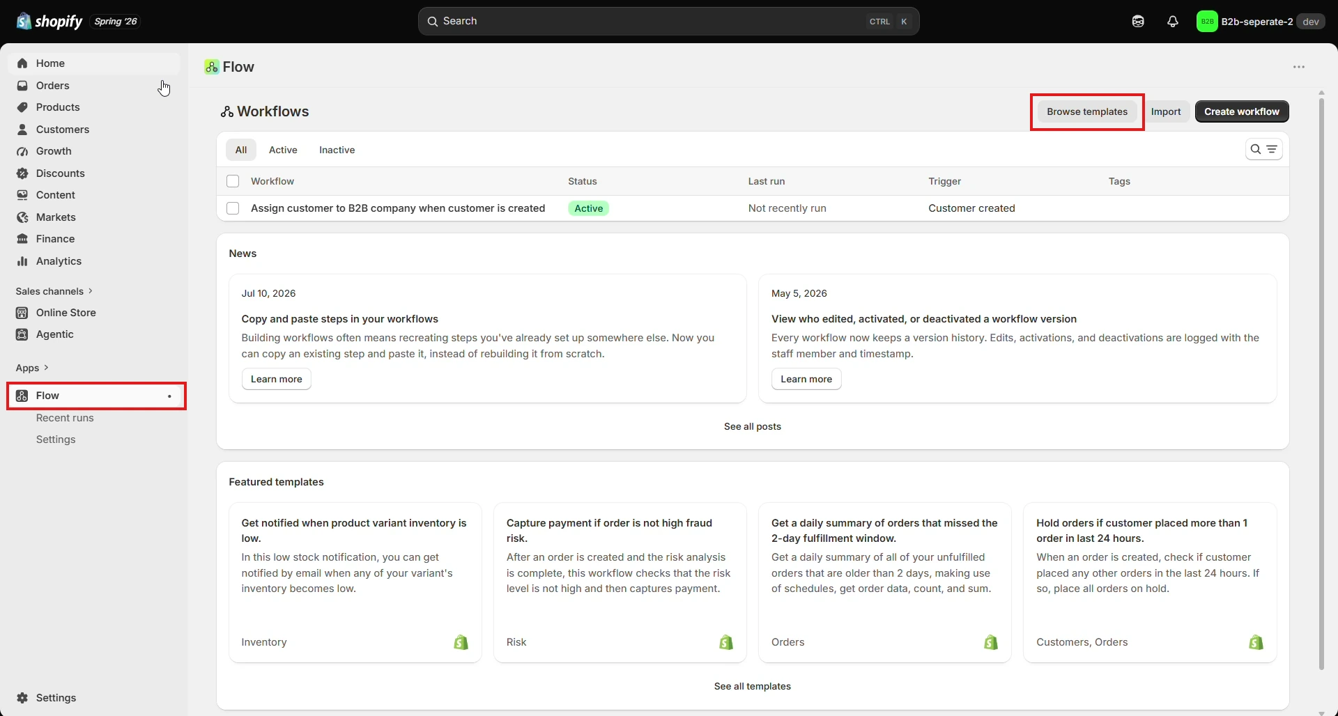 Browse Flow Templates - Shopify B2B Company Assignment
