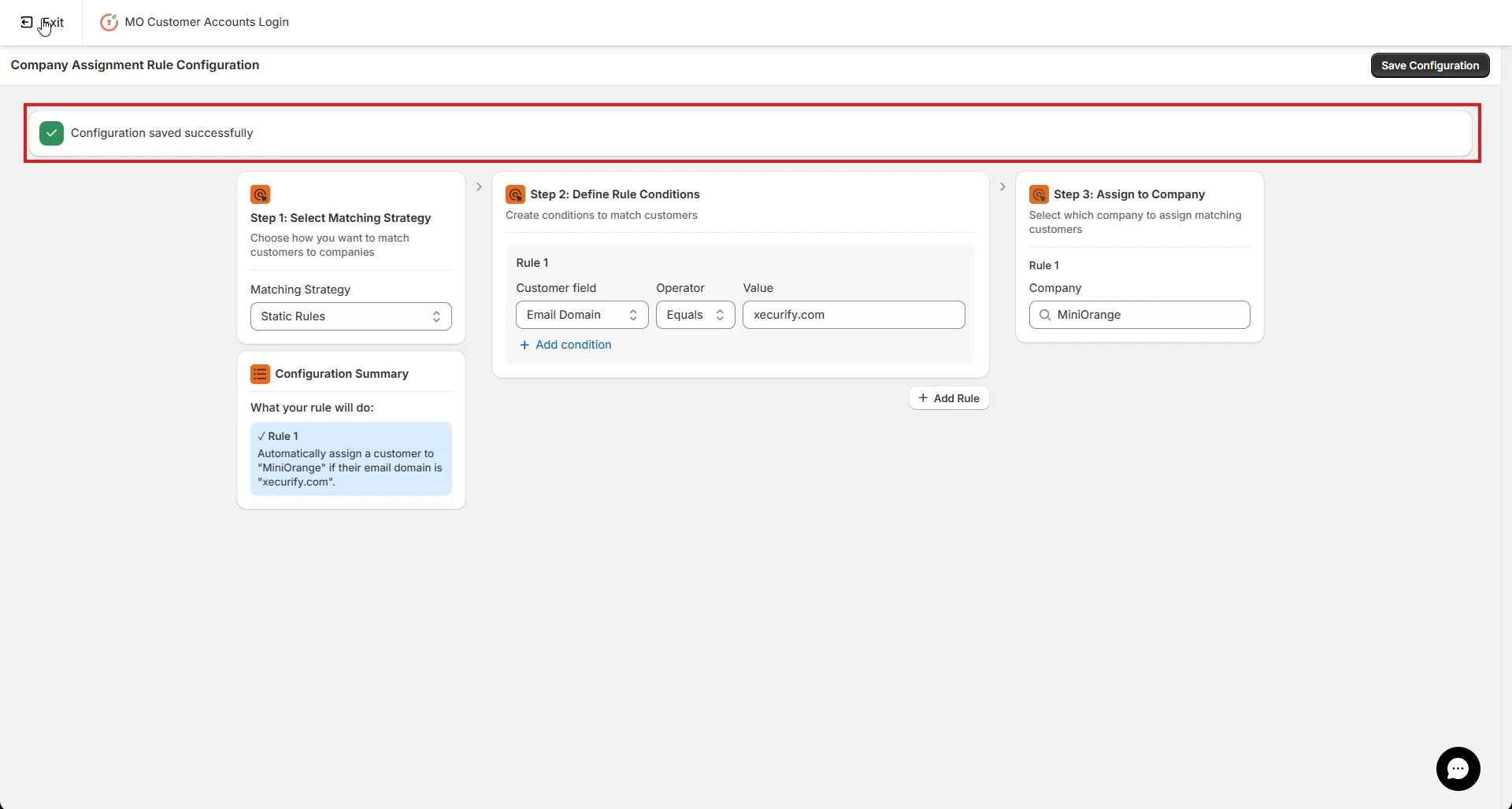 Configuration Saved Successfully - Shopify B2B Company Assignment
