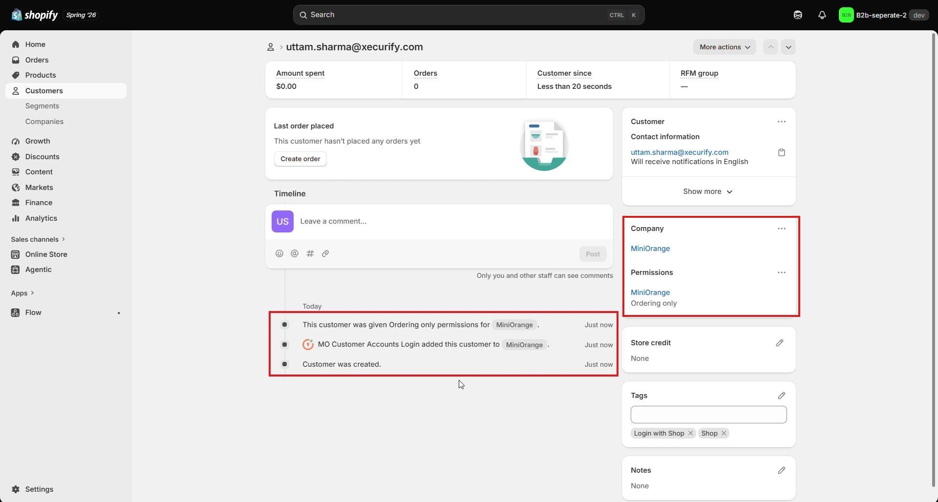 Customer Assigned to B2B Company - Shopify B2B Company Assignment